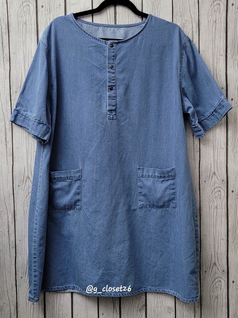Vintage Denim-Blue Dress with Front Pockets